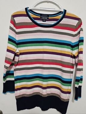 Lands' End Striped Crewneck Sweater in Multicolor Supima Cotton Size Medium